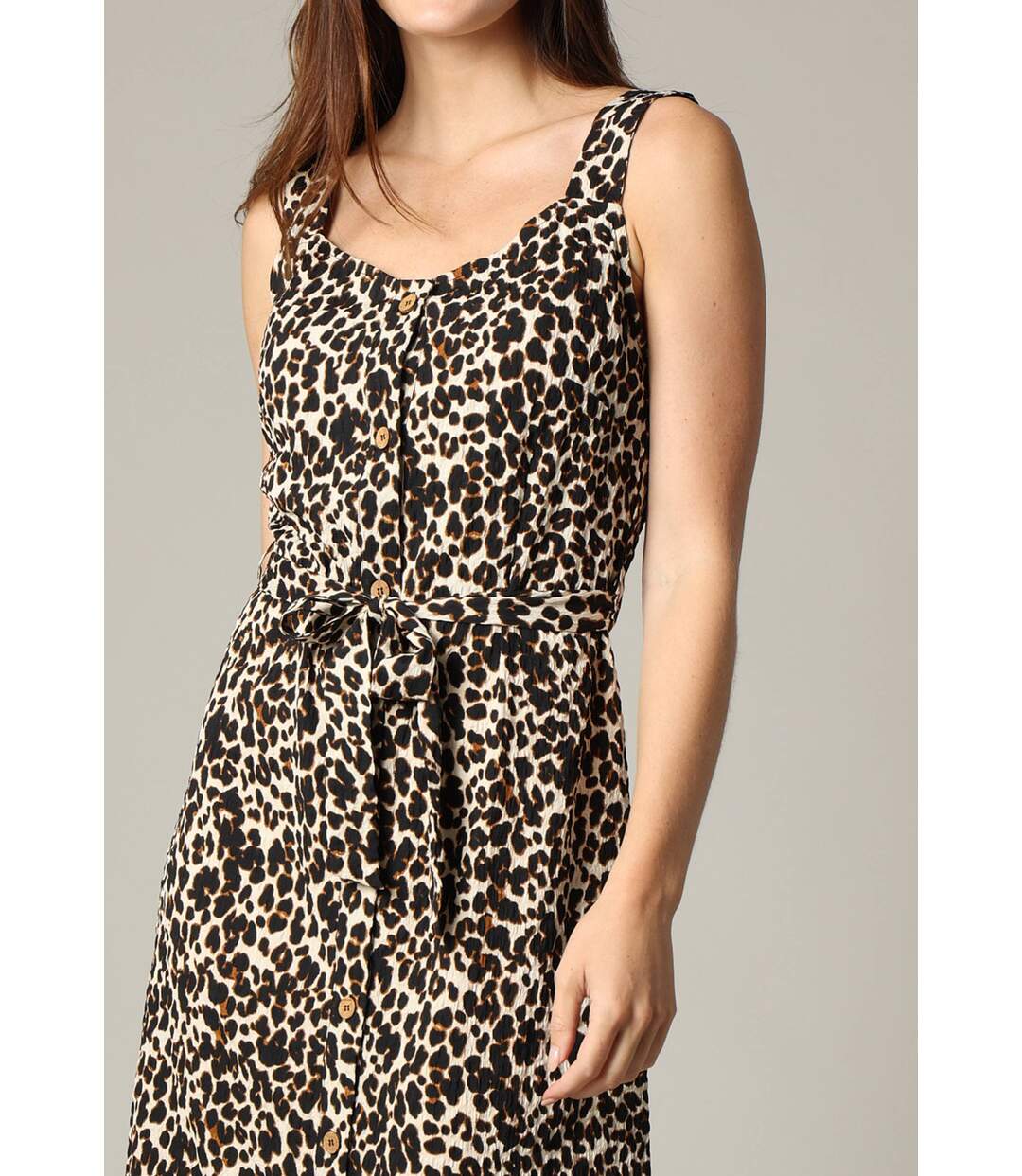 Robe midi en tissu gaufré à motifs léopard OCTAZIA-2