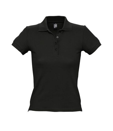 SOLS Womens/Ladies People Pique Short Sleeve Cotton Polo Shirt (Black)