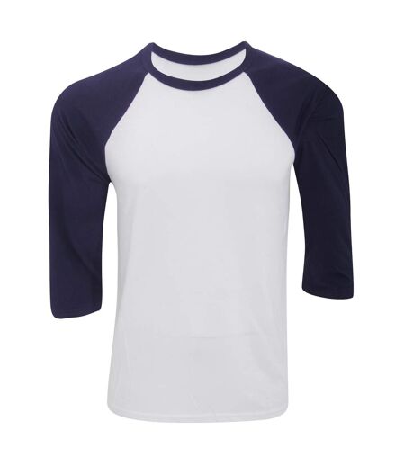 Canvas T-shirt De Baseball À Manches 3/4 Homme Blanc Bleu Marine Bella + Canvas