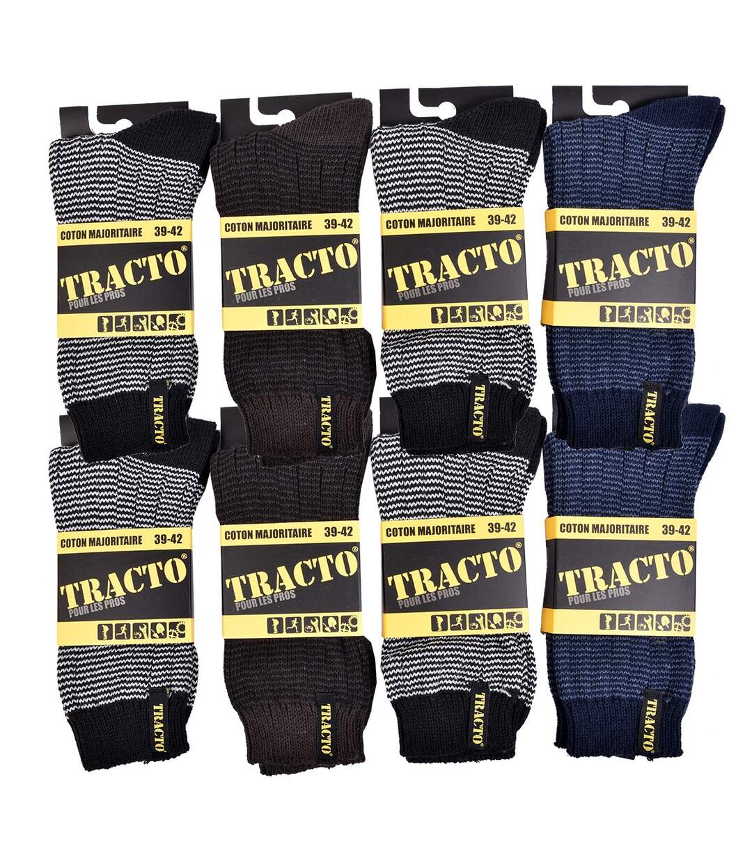 Chaussettes de Travail TRACTO pour Homme Résistance et Qualité Pro Pack de 8 TRACTO Coton Majoritaire-2