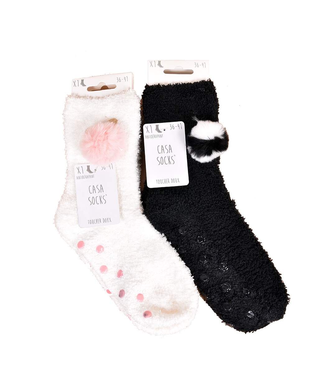 Chaussettes pour Femme Casa Socks Toucher Doux Pack de 2 Paires Pompon Abs-2