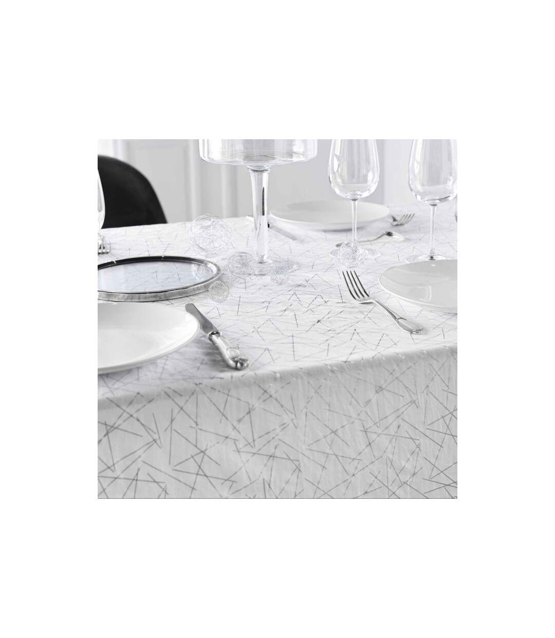 Nappe Antitache Imprimé Mikado 140x240cm Blanc & Argent-3