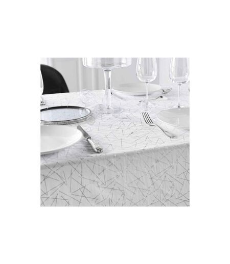 Nappe Antitache Imprimé Mikado 140x240cm Blanc & Argent
