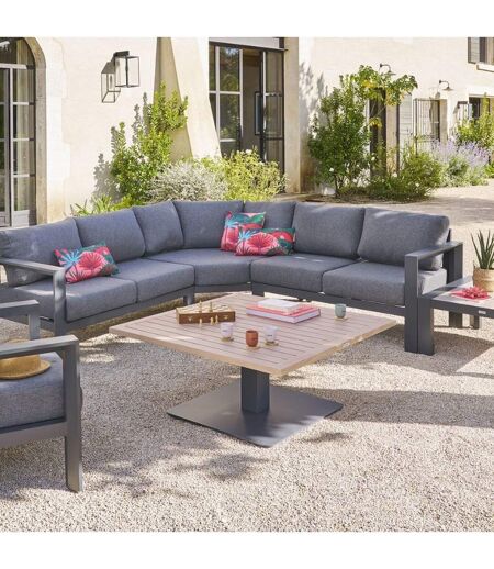 Table de jardin relevable carrée en aluminium SALIMIA - Graphite et honey