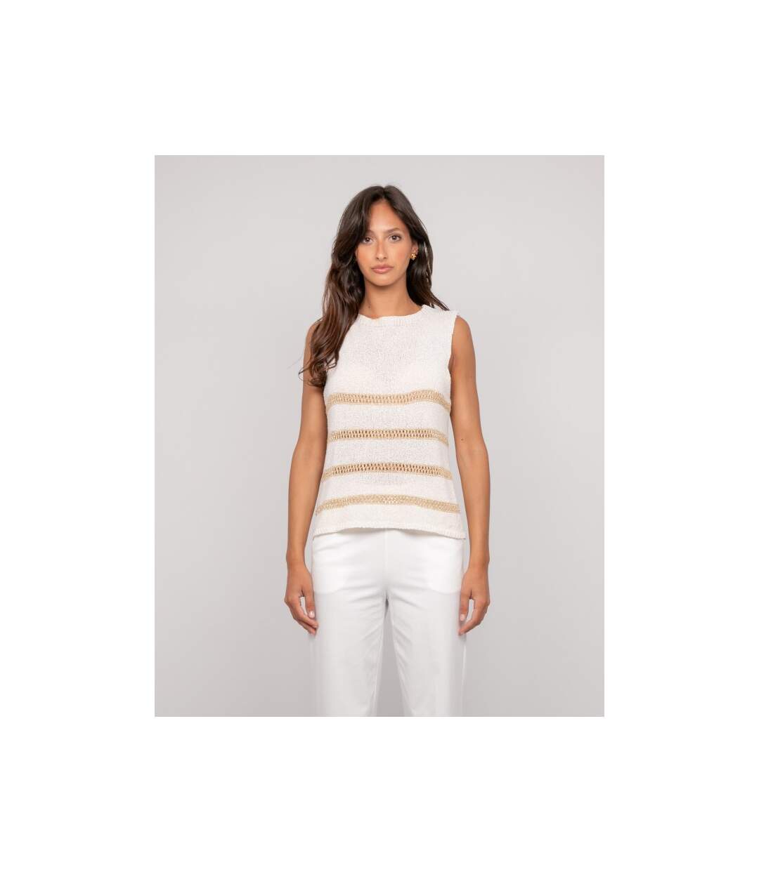 Pull sans manches rayures lurex KAVIA - Dona X Lisa-1