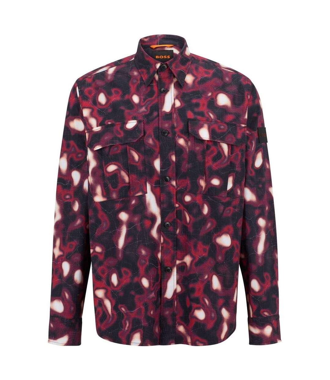 Mens Abstract Long-sleeved Shirt Medium Pink Boss-1
