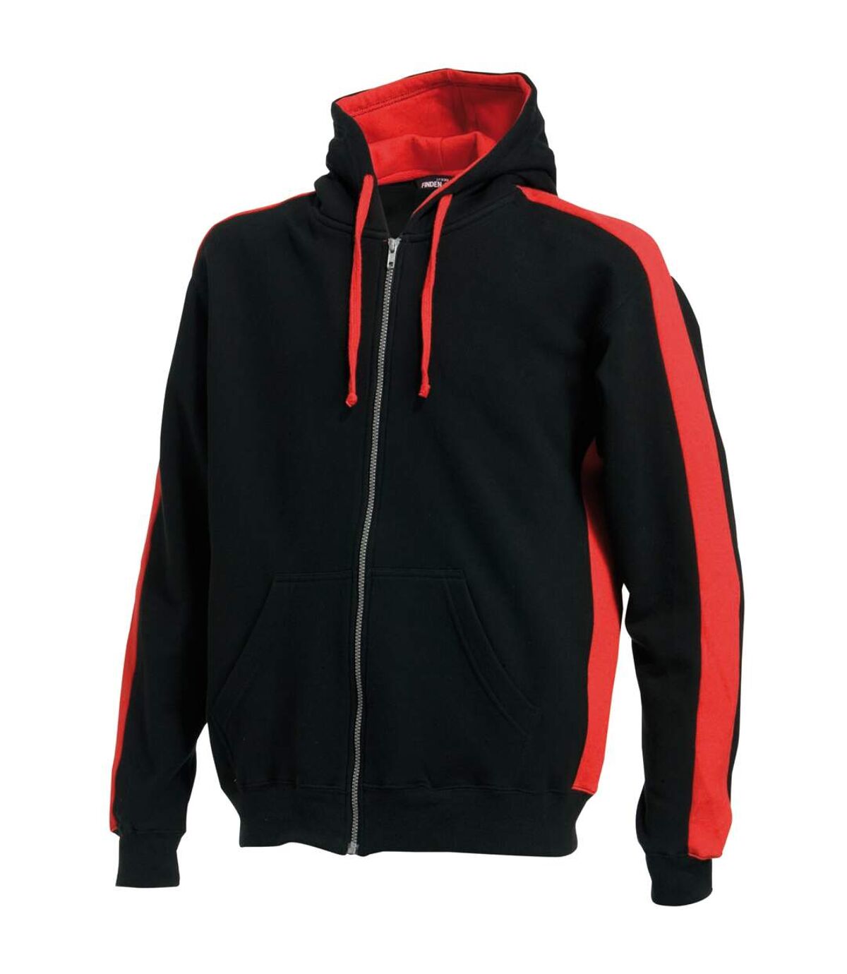Finden & Hales Mens Full Zip Hooded Sweatshirt / Hoodie (Black/Red)