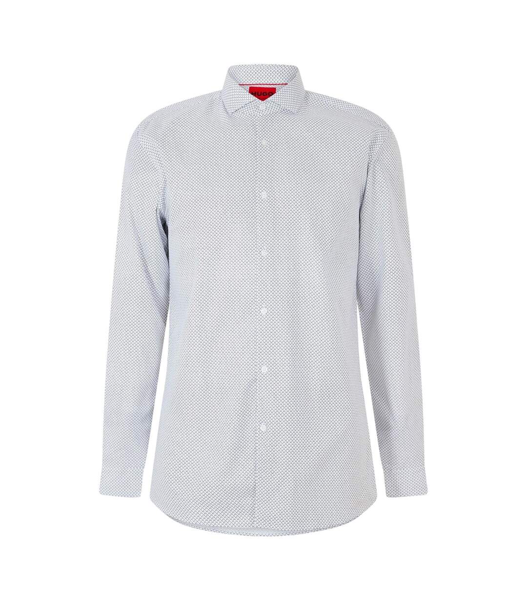 Mens Microprint Oxford Long-sleeved Formal Shirt White Hugo-1