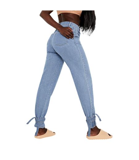 Womens/ladies Denim Tie Up Relaxed Fit Jeans Blue Missy Empire