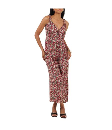 Womens/ladies Floral Pattern Sleeveless Jumpsuit Black Brave Soul