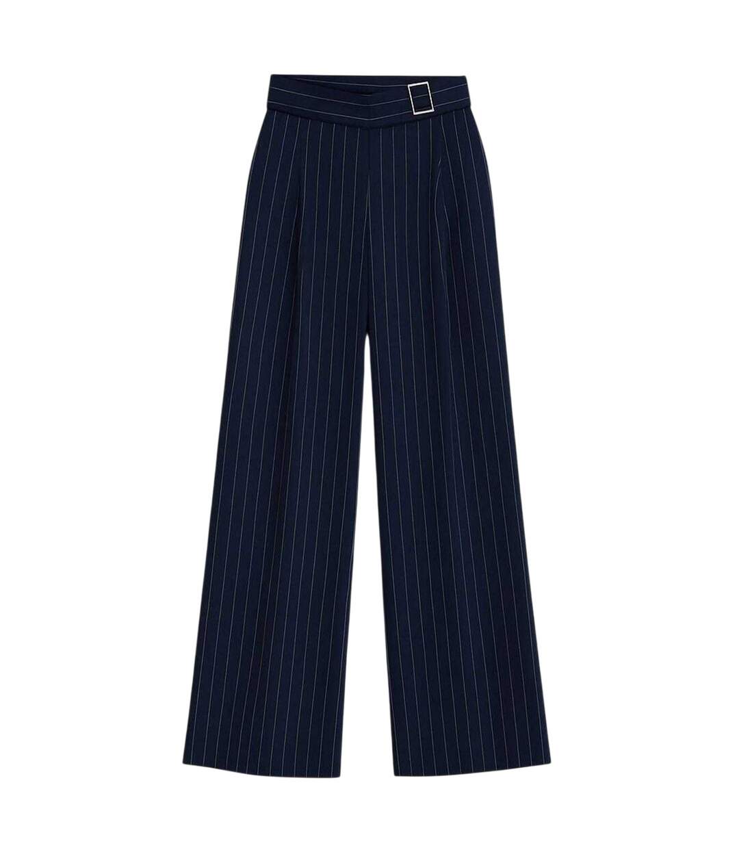 Womens/ladies Pinstripe Wide Leg Trousers Navy I Saw It First-1