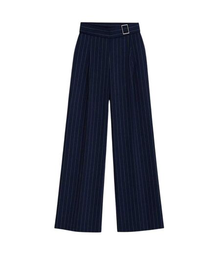 Womens/ladies Pinstripe Wide Leg Trousers Navy I Saw It First