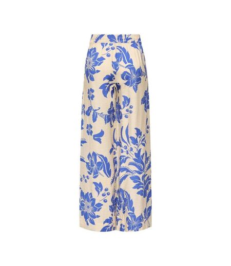 Pantalon fluide imprimé beige/bleu femme jdy life palazzo