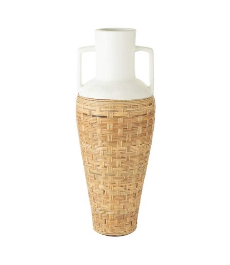 Vase Amphore avec Tissage Rotin Bali 100cm Blanc & Naturel