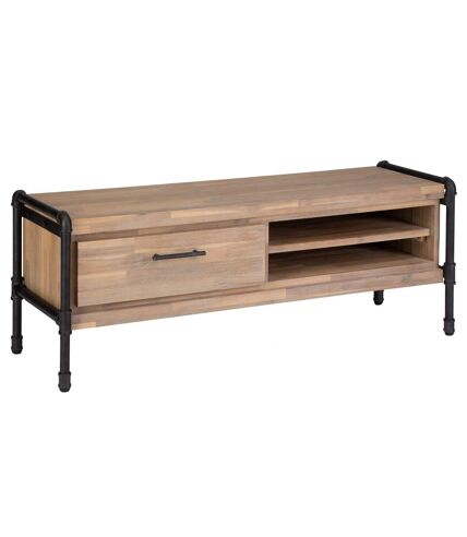 Meuble TV industriel métal et bois Siam - L. 130 x H. 45 cm - Marron bois