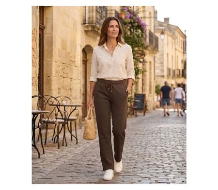 Pantalon Détente en Molleton de Coton Marron - Confort Stretch