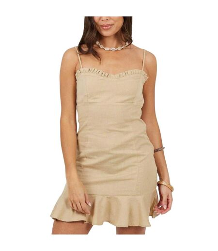 Womens/ladies Mini Sweetheart Slim Slip Dress Sand Brave Soul