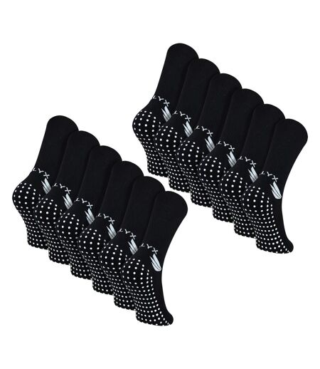 12 Pack Mens Bamboo Crew Grip Socks | Reinforced Heel & Toe Soft Non Slip Socks