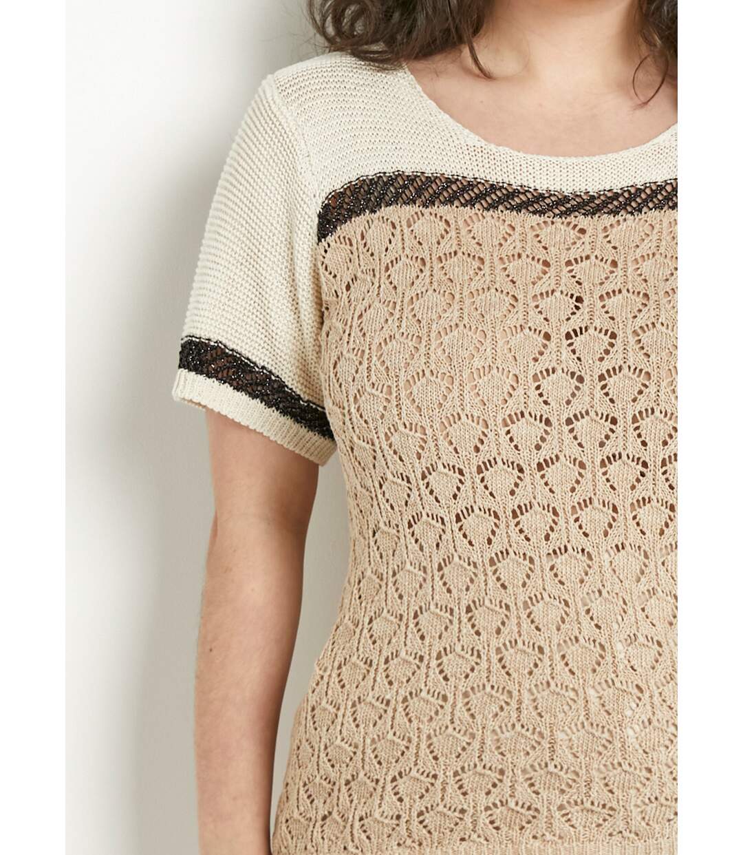 Pull doux brillant manches courtes col rond-4