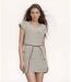 Robe Beige Chinée Sans Manches Femme, Longueur Genoux, Col Bateau, Ceinture Incluse, Doublée-5