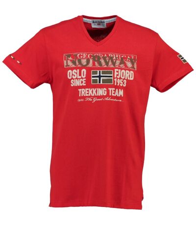 t-shirt col V - Jopervik - Oslo Fjord Norway - homme - rouge