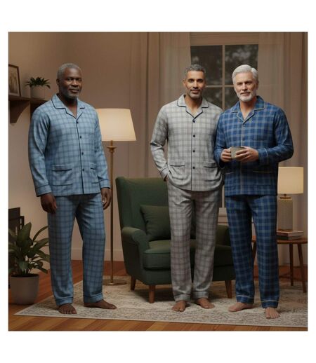 OZABI Pyjama Homme Boutonné Pack de 3, Coton Doublé Polaire, Manches Longues