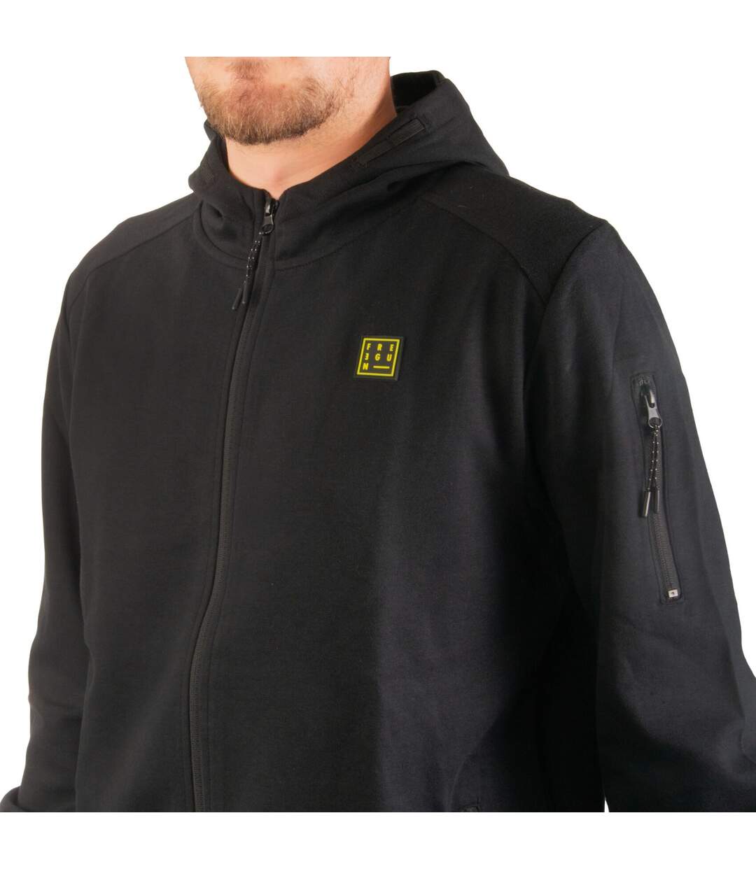 Sweat sport zippé à capuche homme en interlock et patch rubber Clyde Freegun-2