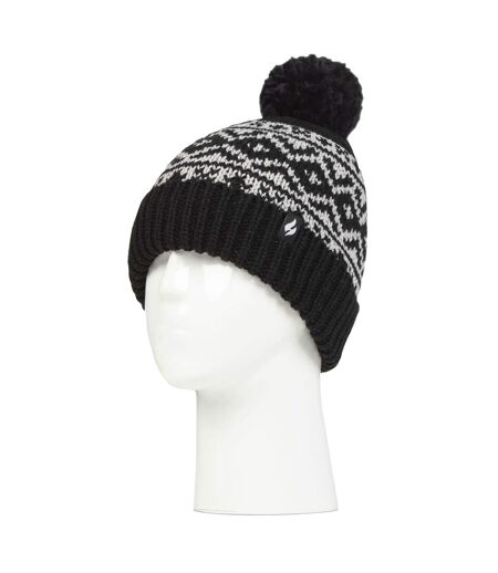 Cozy Patterned Bobble Hat for Women | Cable Knit Beanie with Fleece Lining