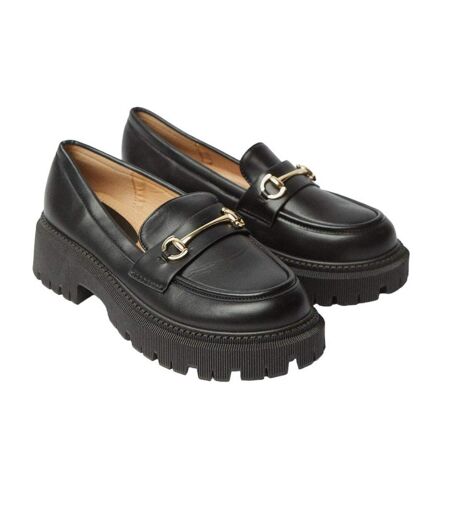 Womens/ladies nola snaffle detail chunky heel loafers black Faith