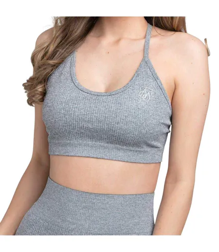 Womens/ladies Ribbed Sports Bra Grey SikSilk