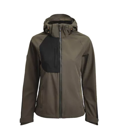 Womens/ladies Oxygen Soft Shell Jacket Olive Green Black Jobman