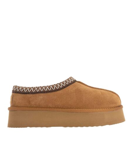 Womens/ladies Wonga Leather Slippers Chestnut EverAu