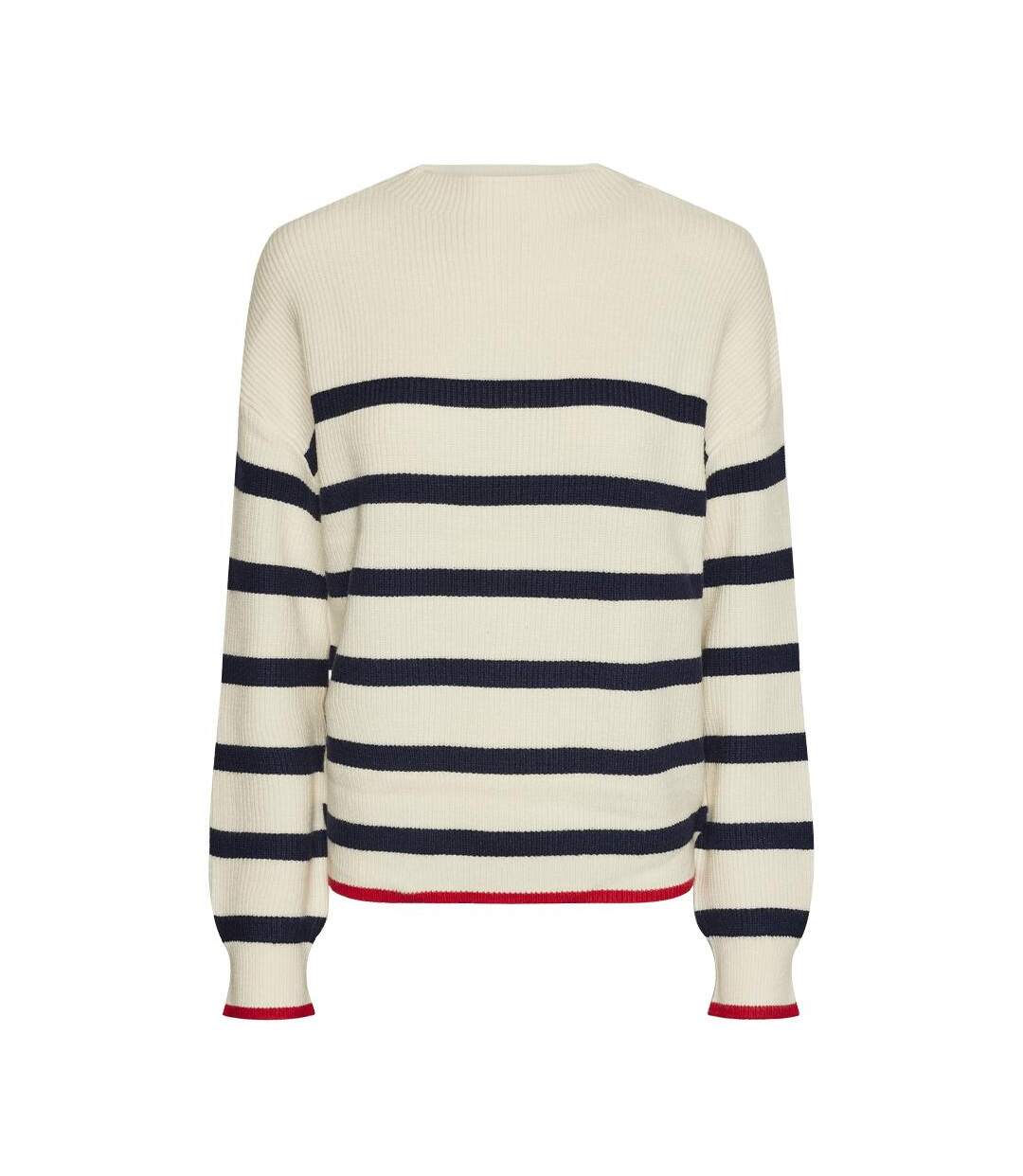 Pull écru/marine femme pieces mock neck knit-1