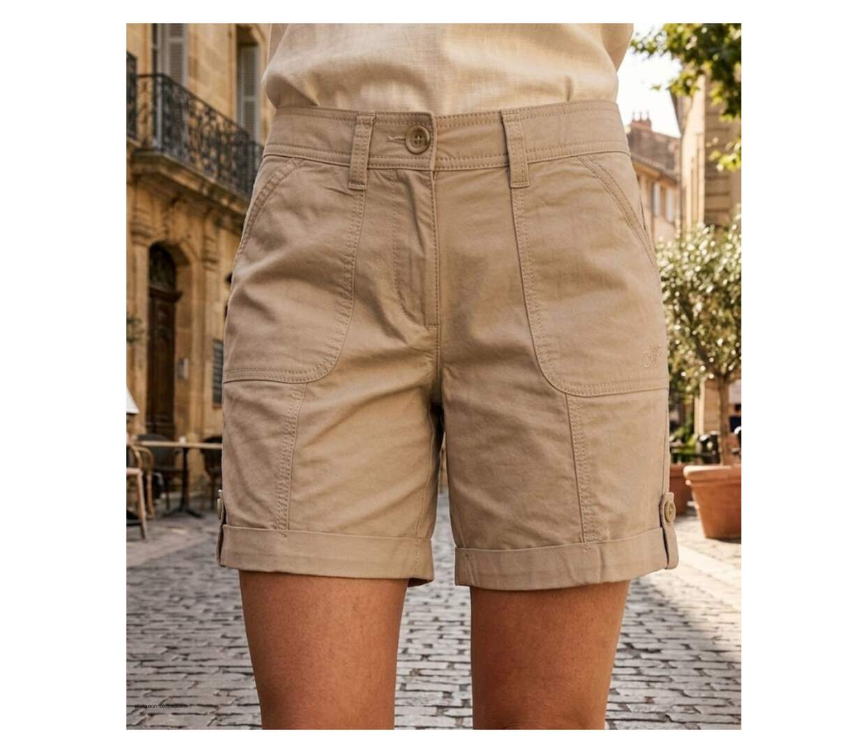 Short en coton Femme MAYFLOWER EXTRA1B : le confort d'un basique à revers ajustables-1
