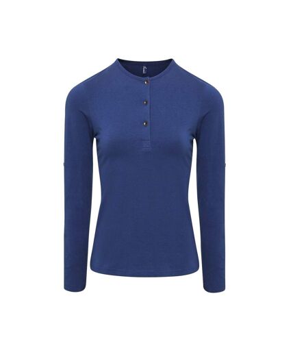T-shirt henley manches retroussables - Femme - PR318 - bleu indigo