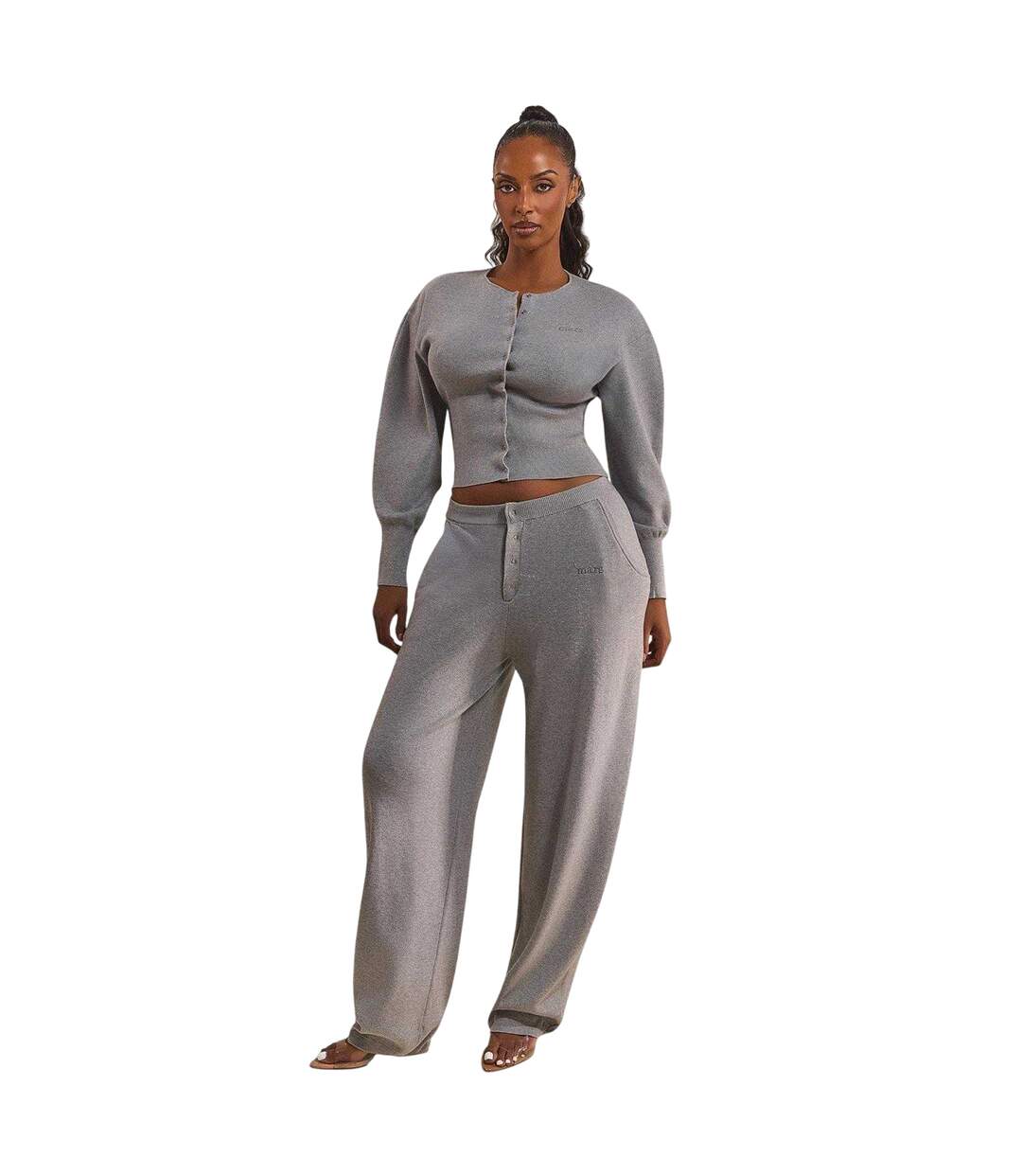 Womens/ladies Relaxed Fit Puff Sleeve Cardigan Grey Mars The Label-4