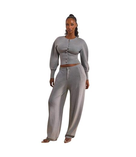 Womens/ladies Relaxed Fit Puff Sleeve Cardigan Grey Mars The Label