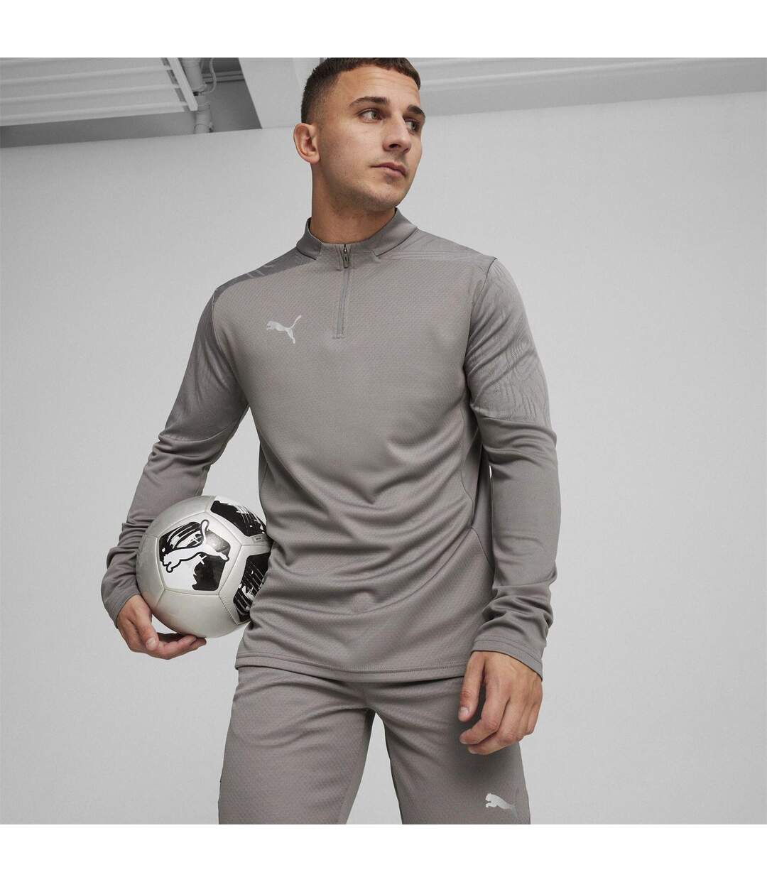 Mens Teamfinal Quarter Zip Training Fleece Top Iron Silver Puma-3