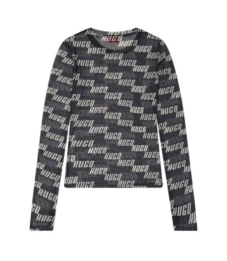 Womens/ladies Lettering Slim Long-sleeved T-shirt Brown Hugo