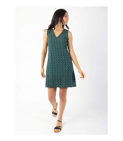 Robe courte légère sans manche LIZENA imprimé ethnique vert Coton Du Monde