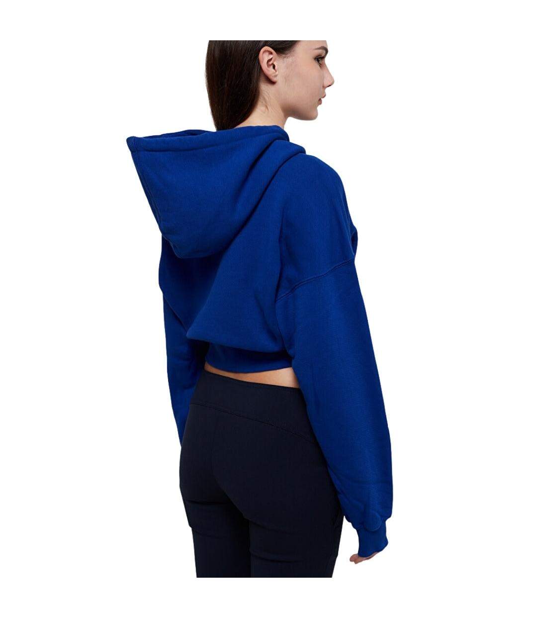 Womens/ladies Embr Arrow Cropped Hoodie Blue Off-White-3