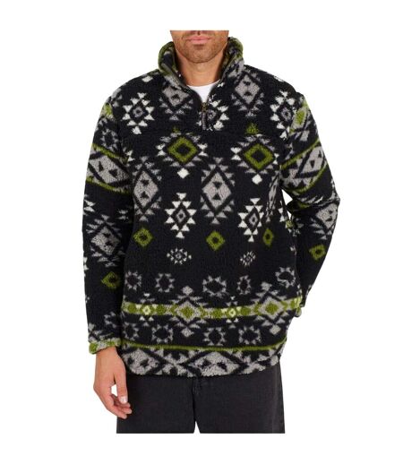 Mens Aztec Fleece Long-sleeved Sweatshirt Green Brave Soul