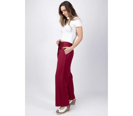 Pantalon uni en coton mélangé SHERINE framboise Coton Du Monde
