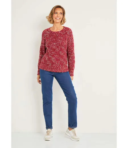 Pull chaud col rond maille fantaisie perlée