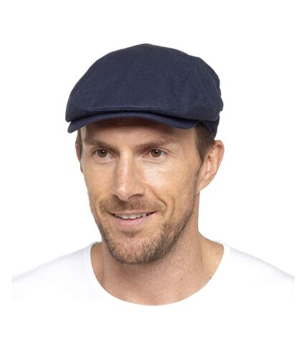 Mens Linen Flat Cap in Cream & Denim - L/XL