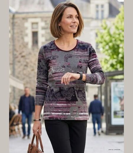 Tee-shirt MAYFLOWER RF141V col rond : l'élégance stretch au motif fleuri