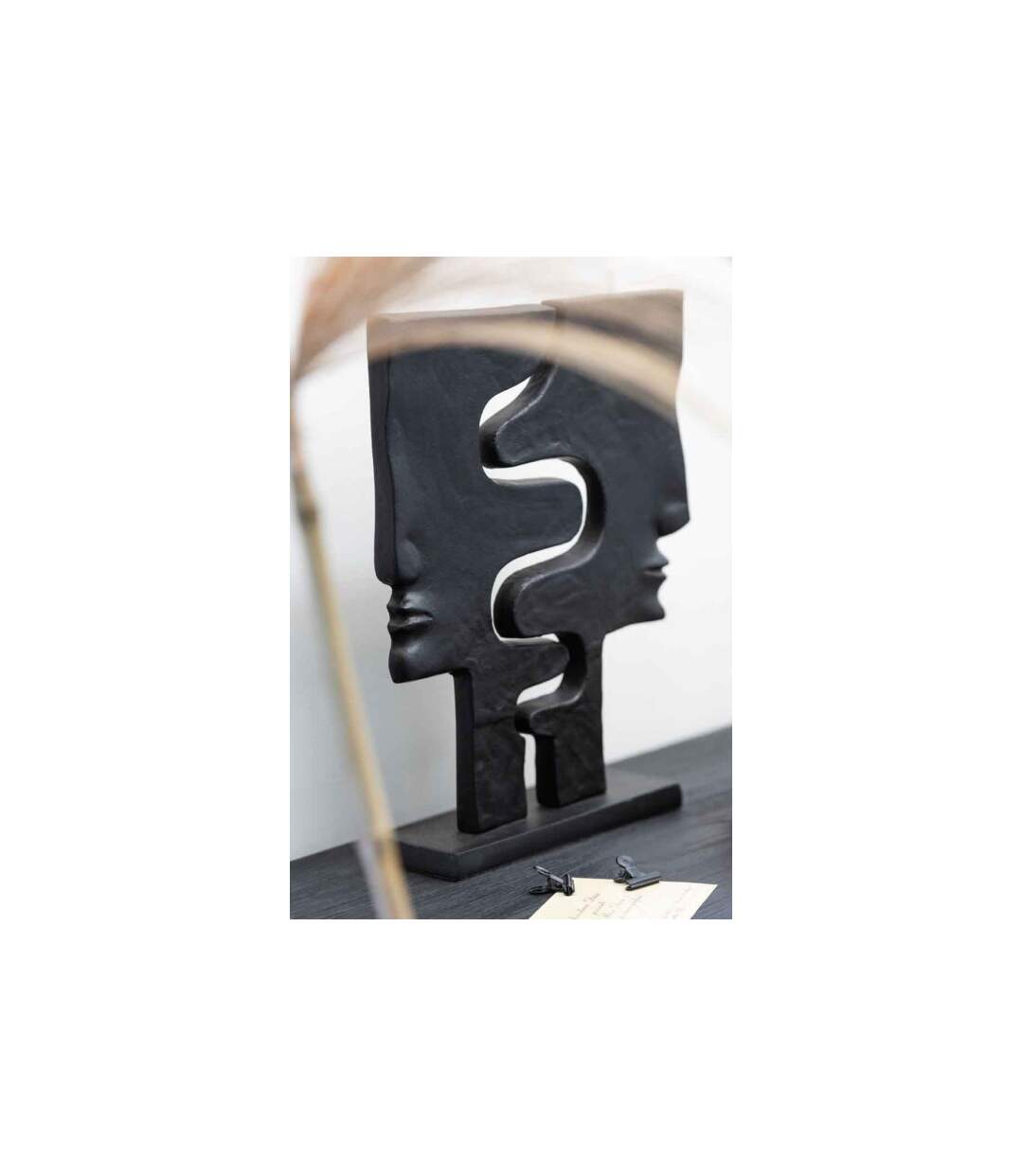 Statuette Déco Visages Imbriqués 38cm Noir-2
