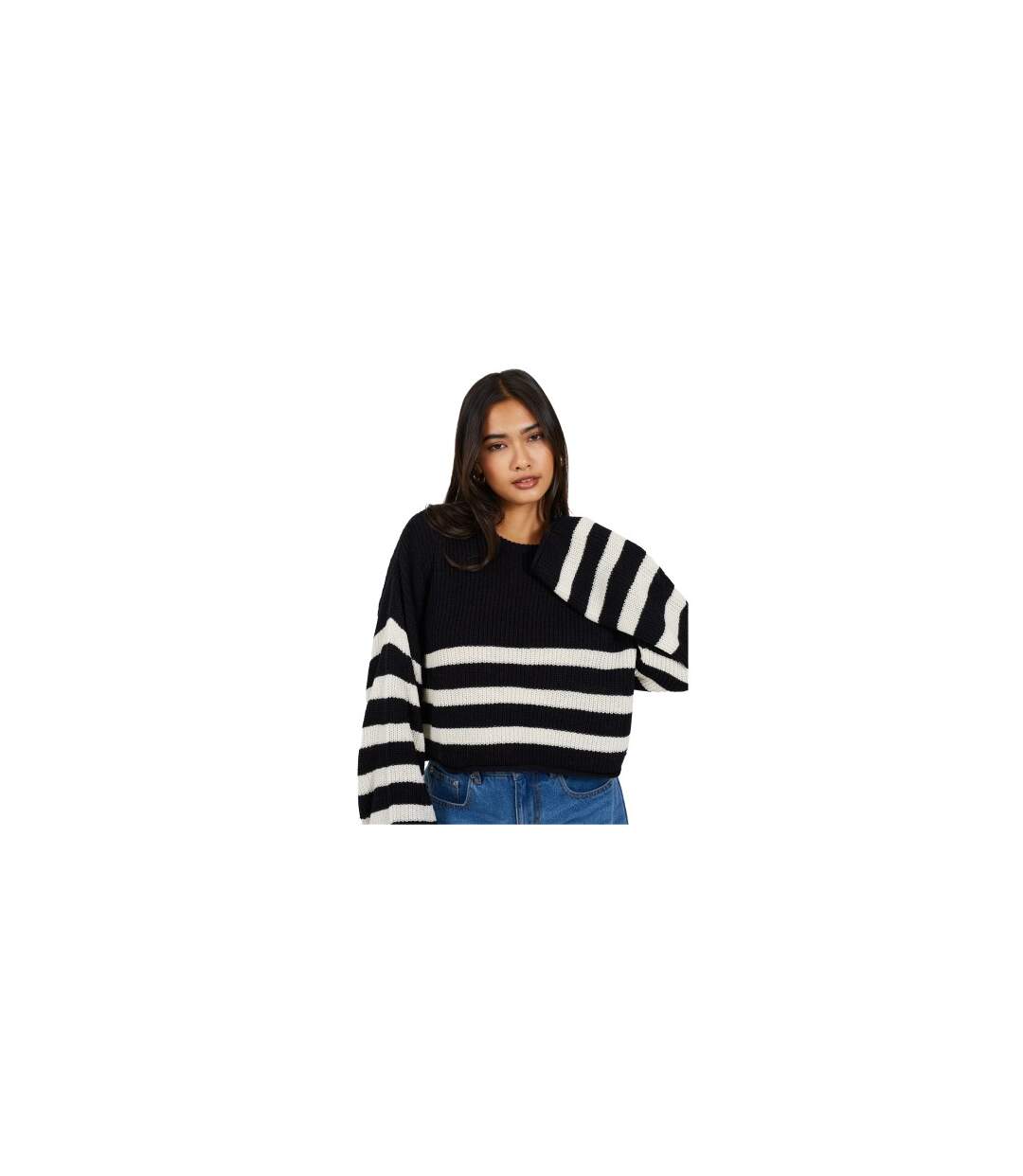 Womens/ladies Striped Cropped Jumper Black Brave Soul-1