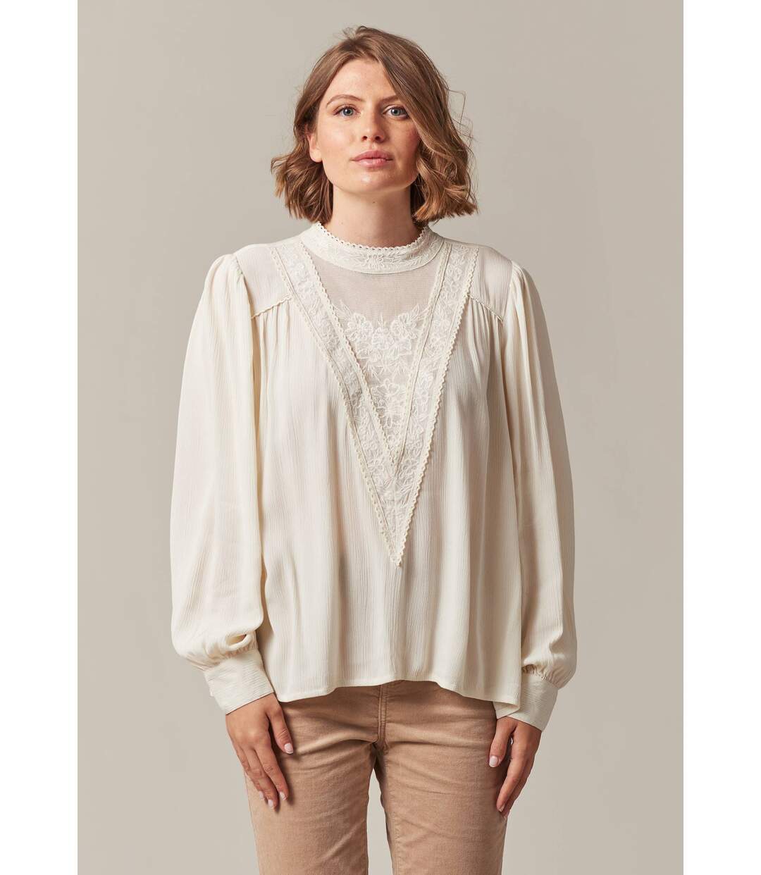 Blouse bohème avec dentelle et effet de transparence sur le décolleté pour femme CLOTY