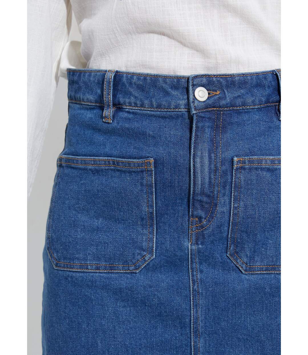 Jupe droite courte en jean 4 poches-4